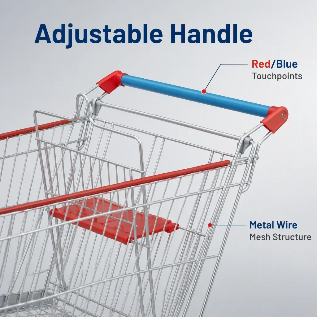 150L Asian Style Lightweight Mesh Structure Adjustable Handle Shopping Trolley detail 2