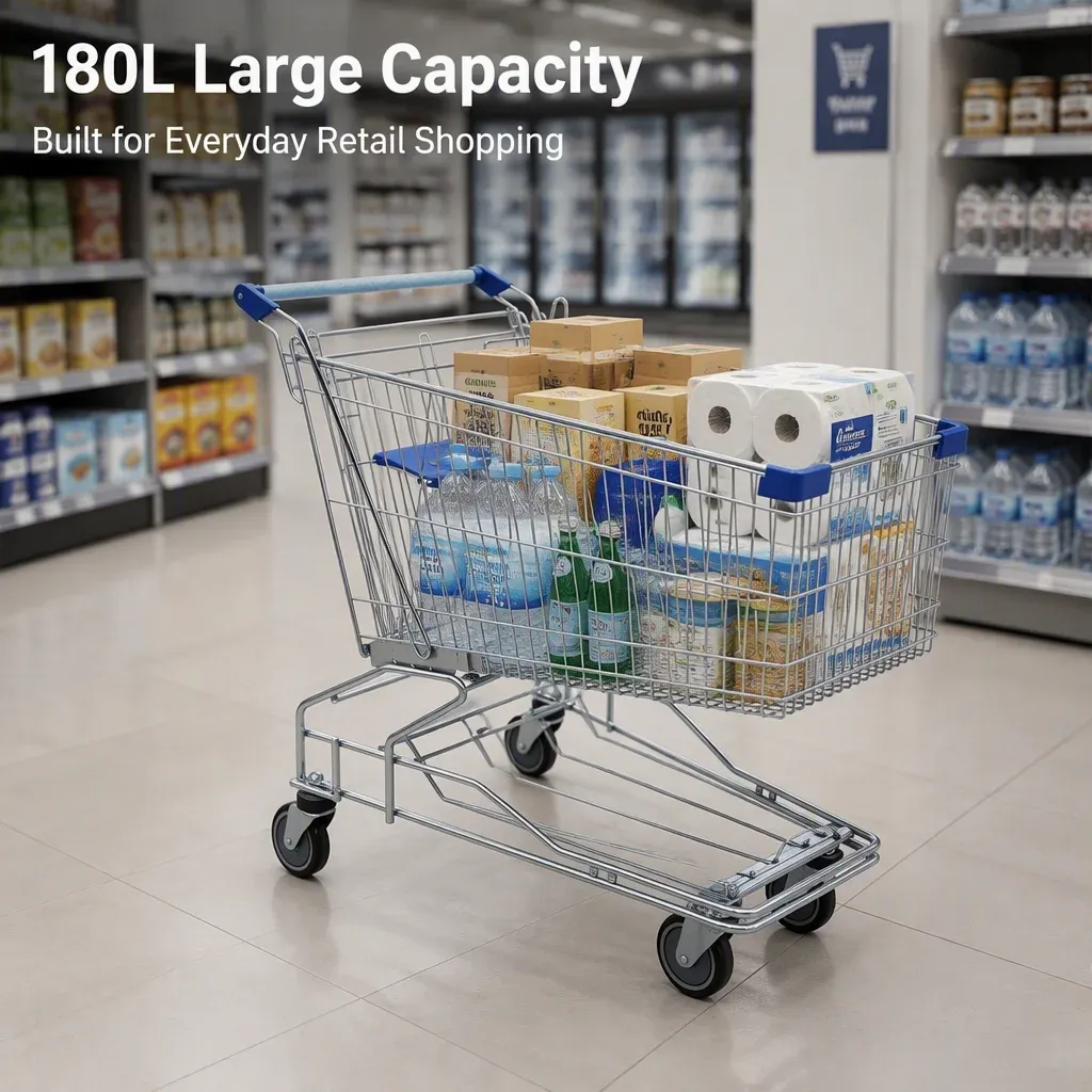 180L Asian Big Size Mesh Folding Shopping Trolley detail 2