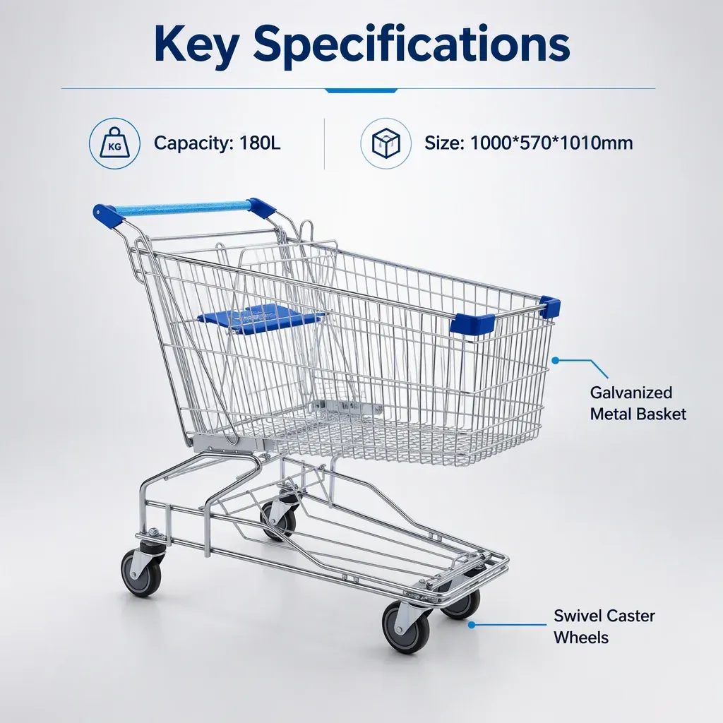 180L Asian Big Size Mesh Folding Shopping Trolley detail 3