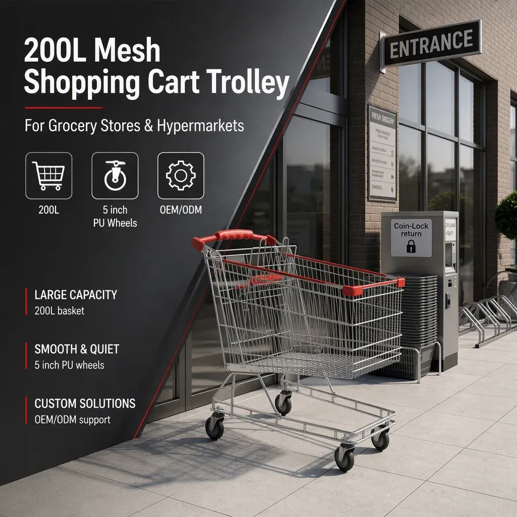 200L Australian Standard Mesh Folding Shopping Trolley detail 3