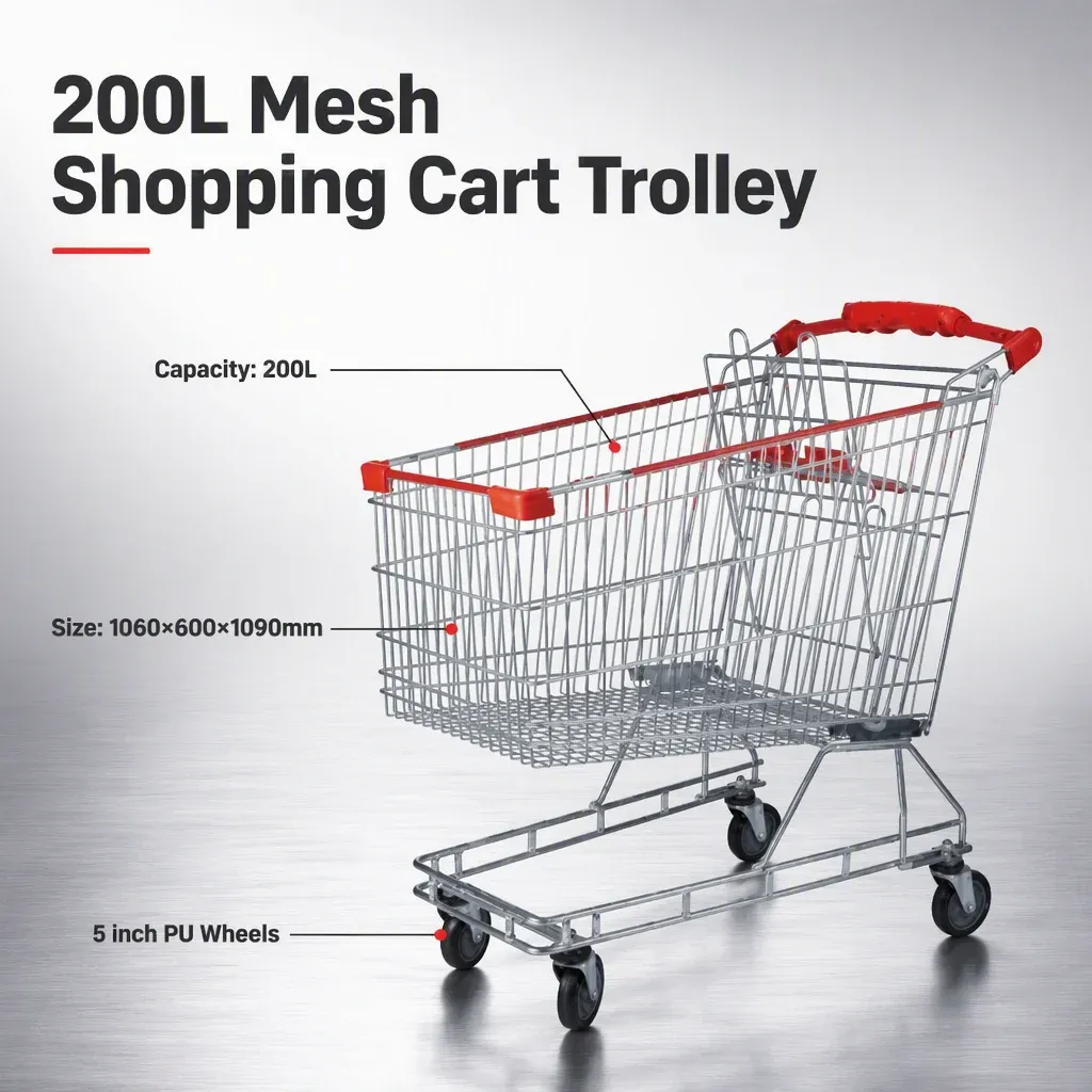 200L Australian Standard Mesh Folding Shopping Trolley detail 4