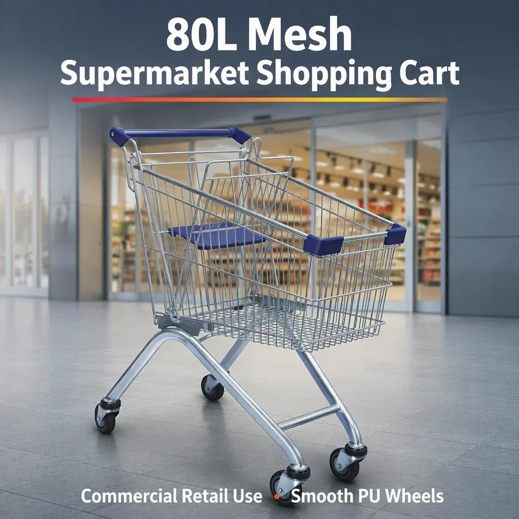 80L European Style Mesh Supermarket Shopping Trolley detail 1