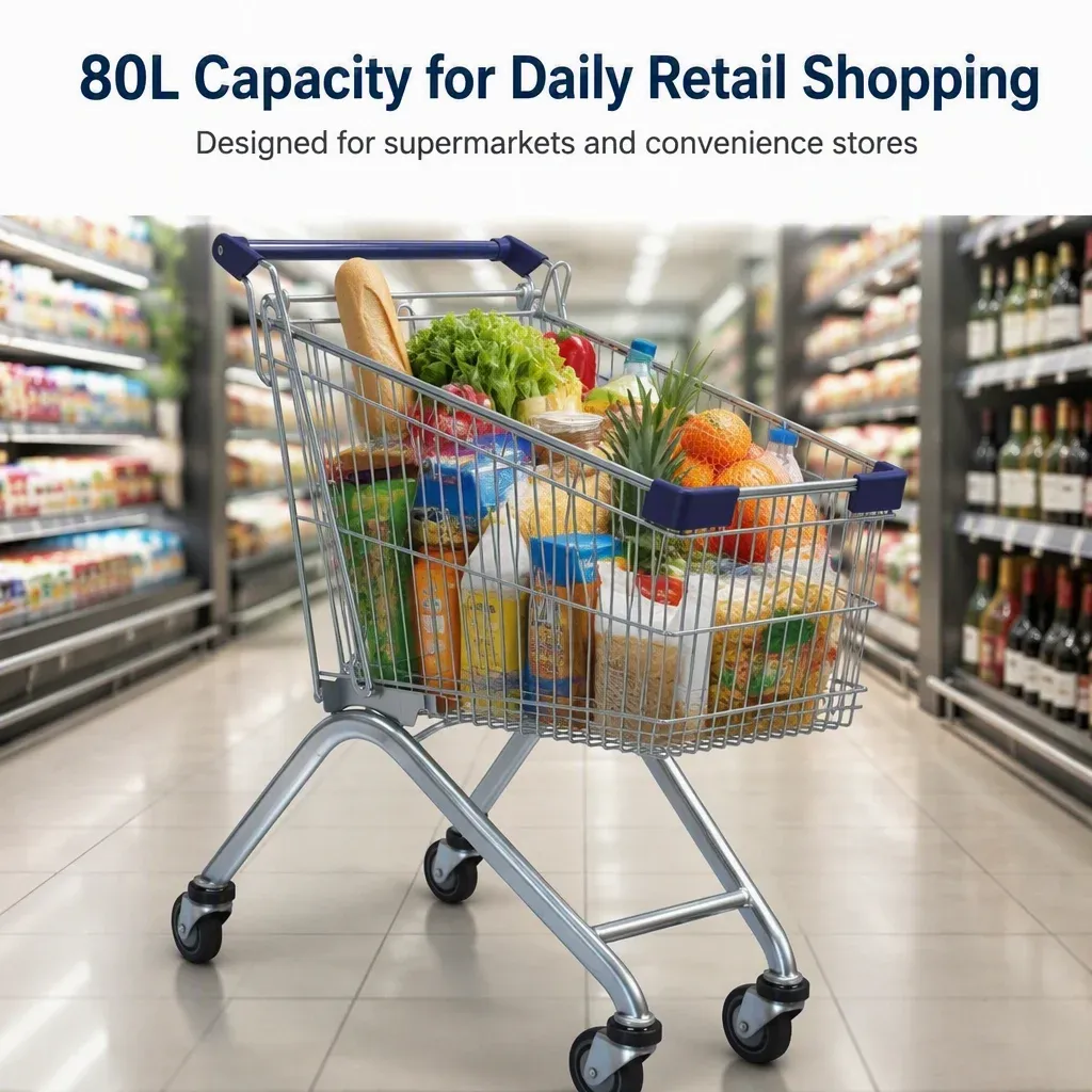 80L European Style Mesh Supermarket Shopping Trolley detail 2