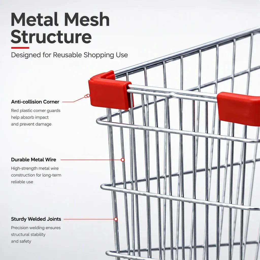 60L European Style Folding Mesh Metal Shopping Trolley detail 4