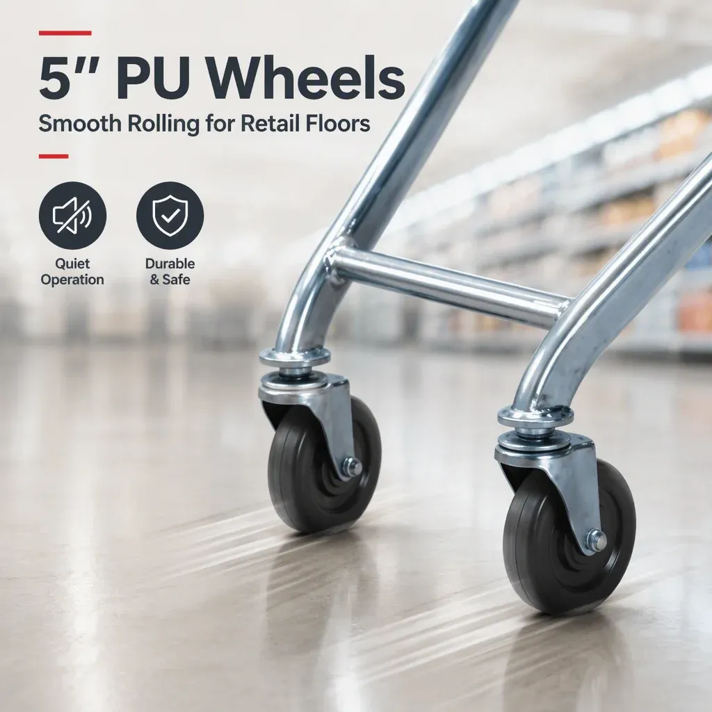 60L European Style Folding Mesh Metal Shopping Trolley detail 5