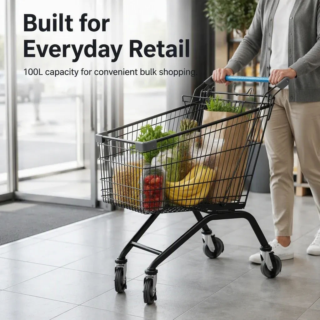100L European Style Mesh Shopping Trolley Metal Frame detail 1