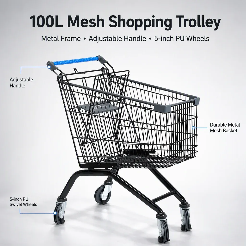 100L European Style Mesh Shopping Trolley Metal Frame detail 3