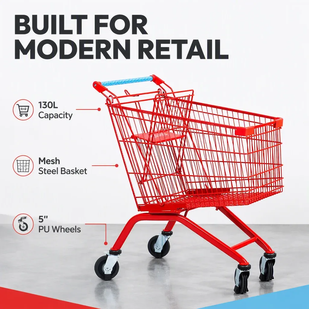 European 130L Mesh Metal Shopping Trolley-Foldable 5 detail 3
