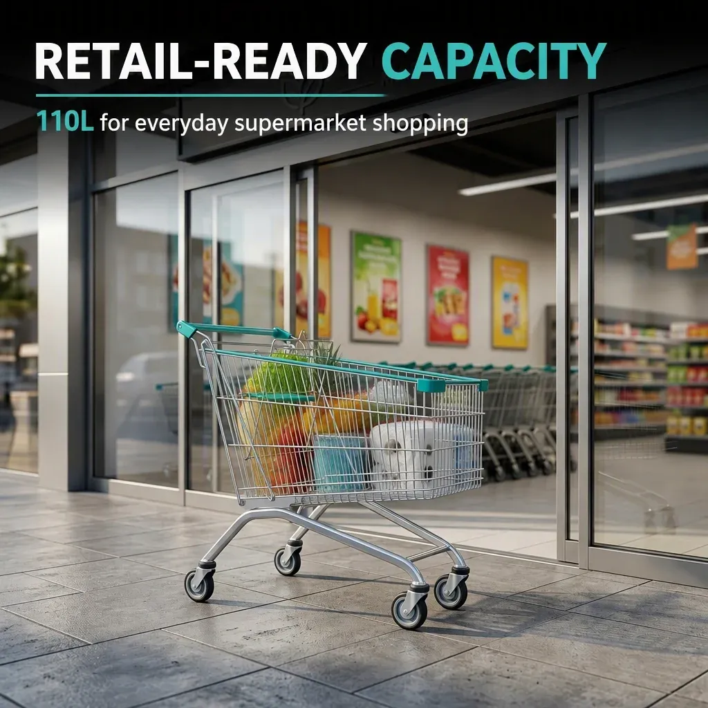 110L European Style Mesh Folding Shopping Trolley detail 1