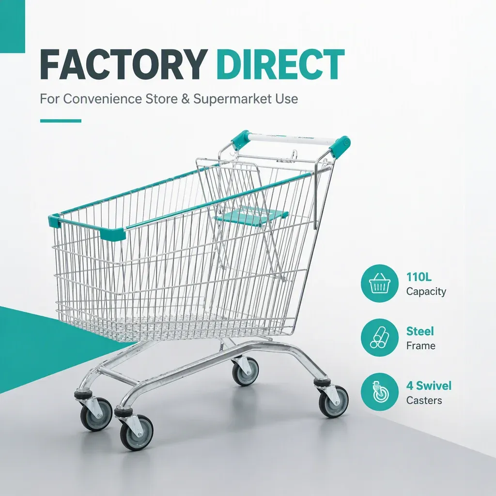 110L European Style Mesh Folding Shopping Trolley detail 2