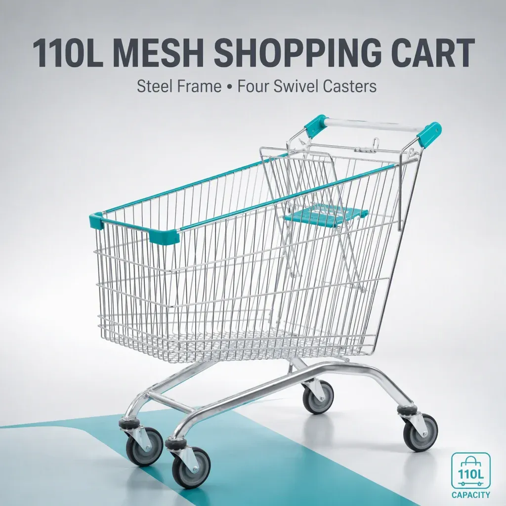 110L European Style Mesh Folding Shopping Trolley detail 3