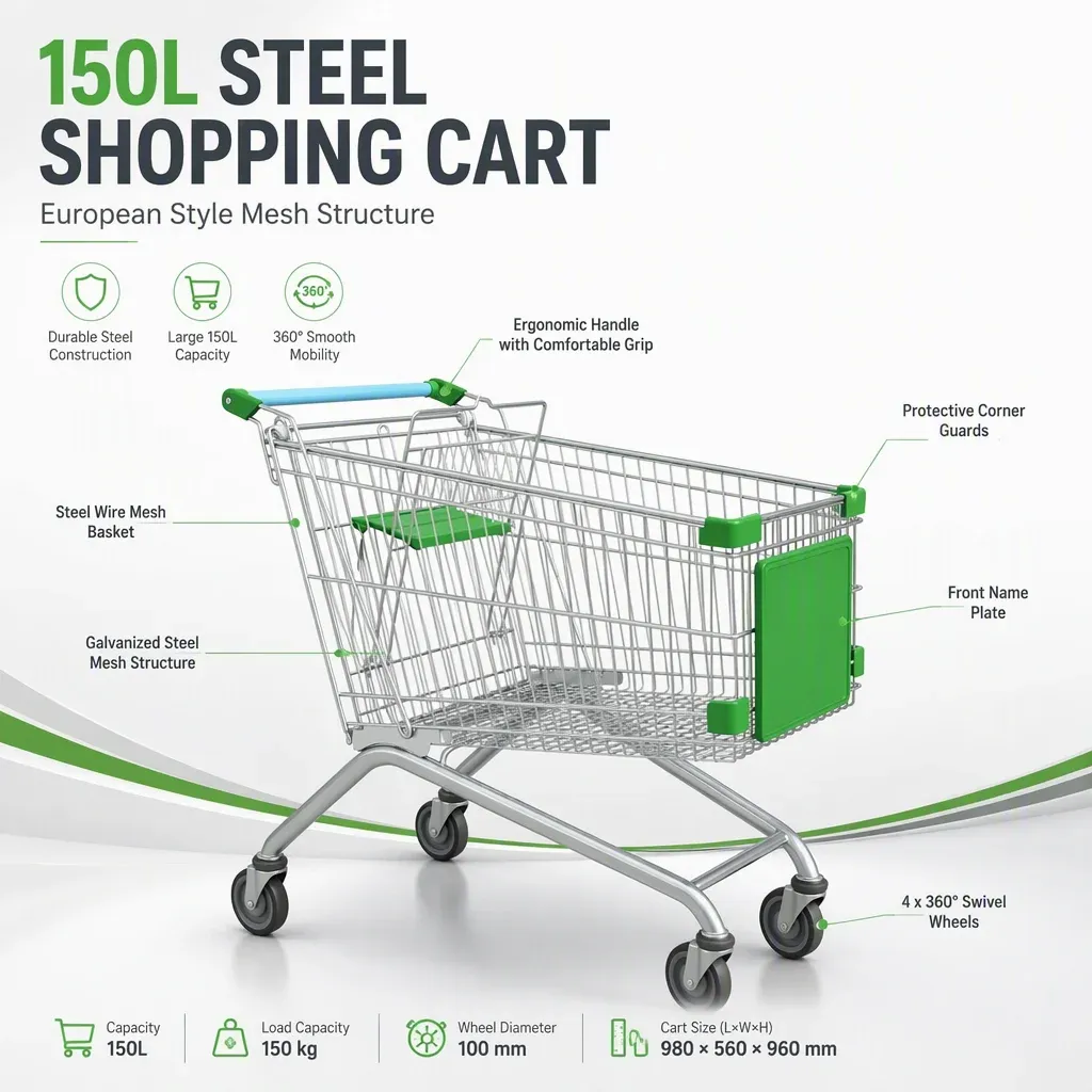 150L Steel European Style Shopping Trolley detail 4