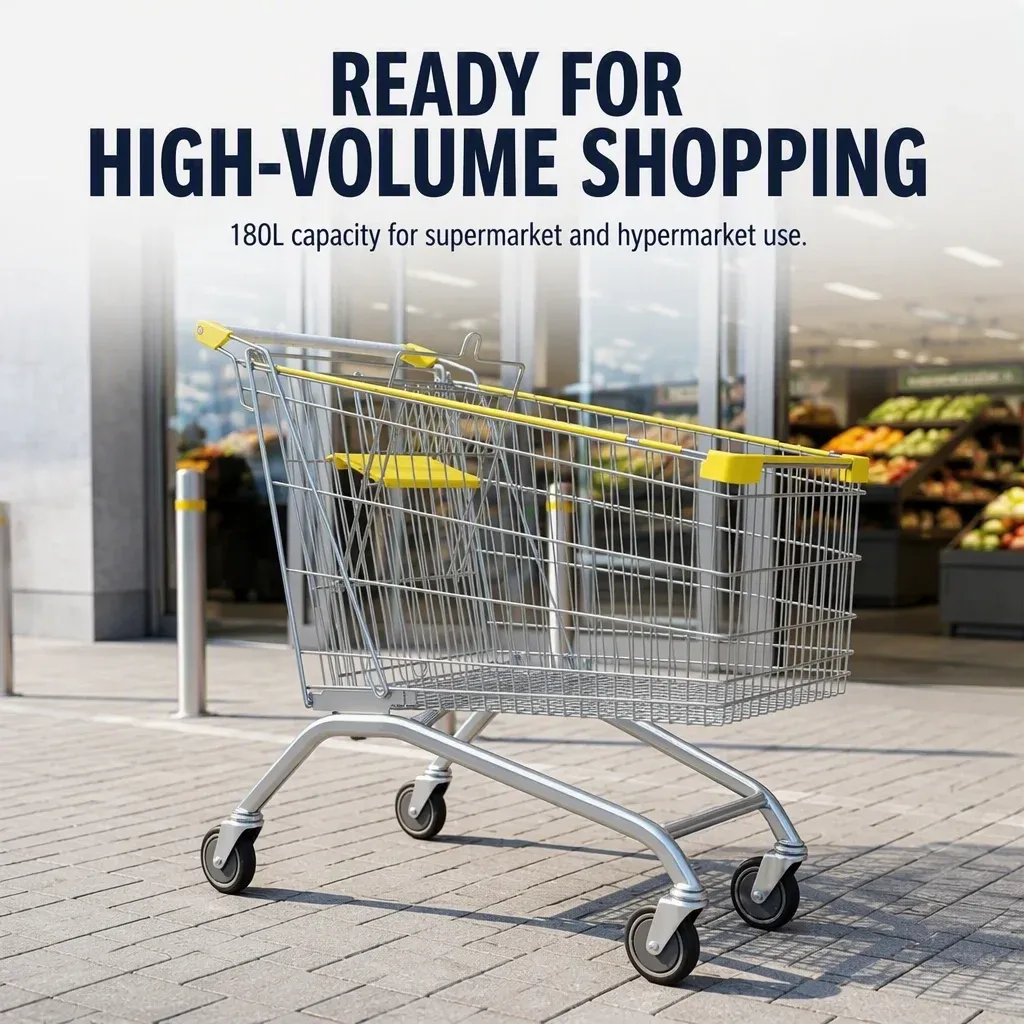 180L European Style Mesh Steel Folding Shopping Trolley detail 1