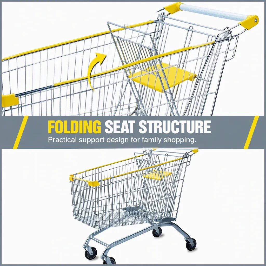 180L European Style Mesh Steel Folding Shopping Trolley detail 2