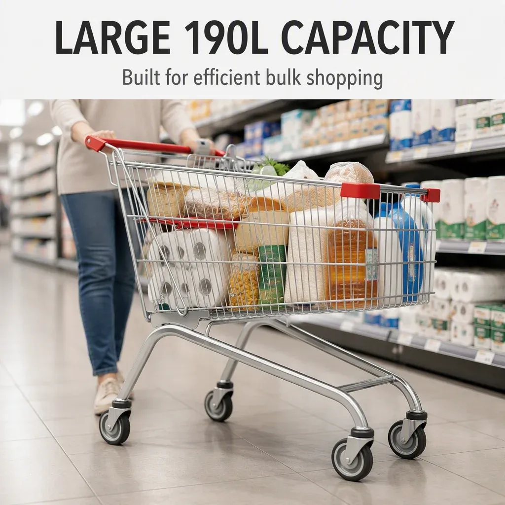 European Folding Style 190L Supermarket Metal Shopping Trolley detail 2