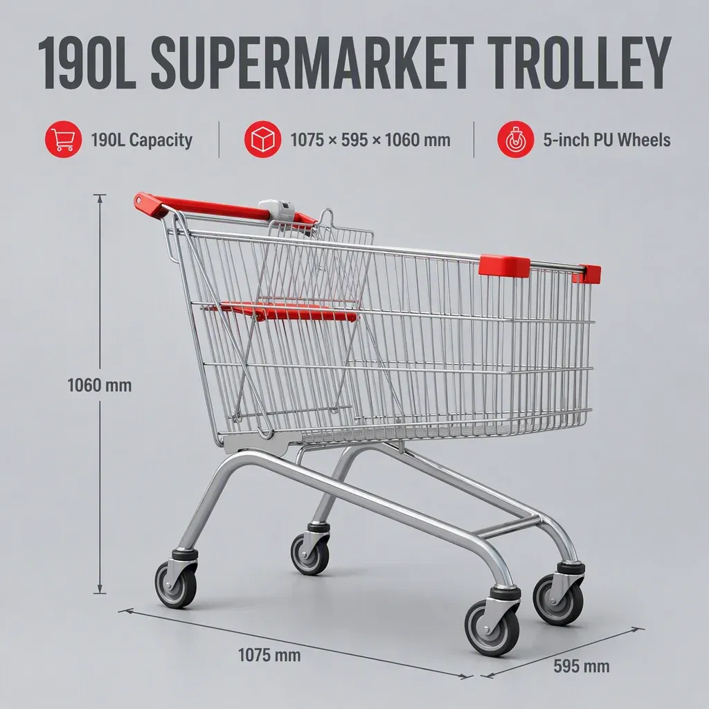 European Folding Style 190L Supermarket Metal Shopping Trolley detail 4