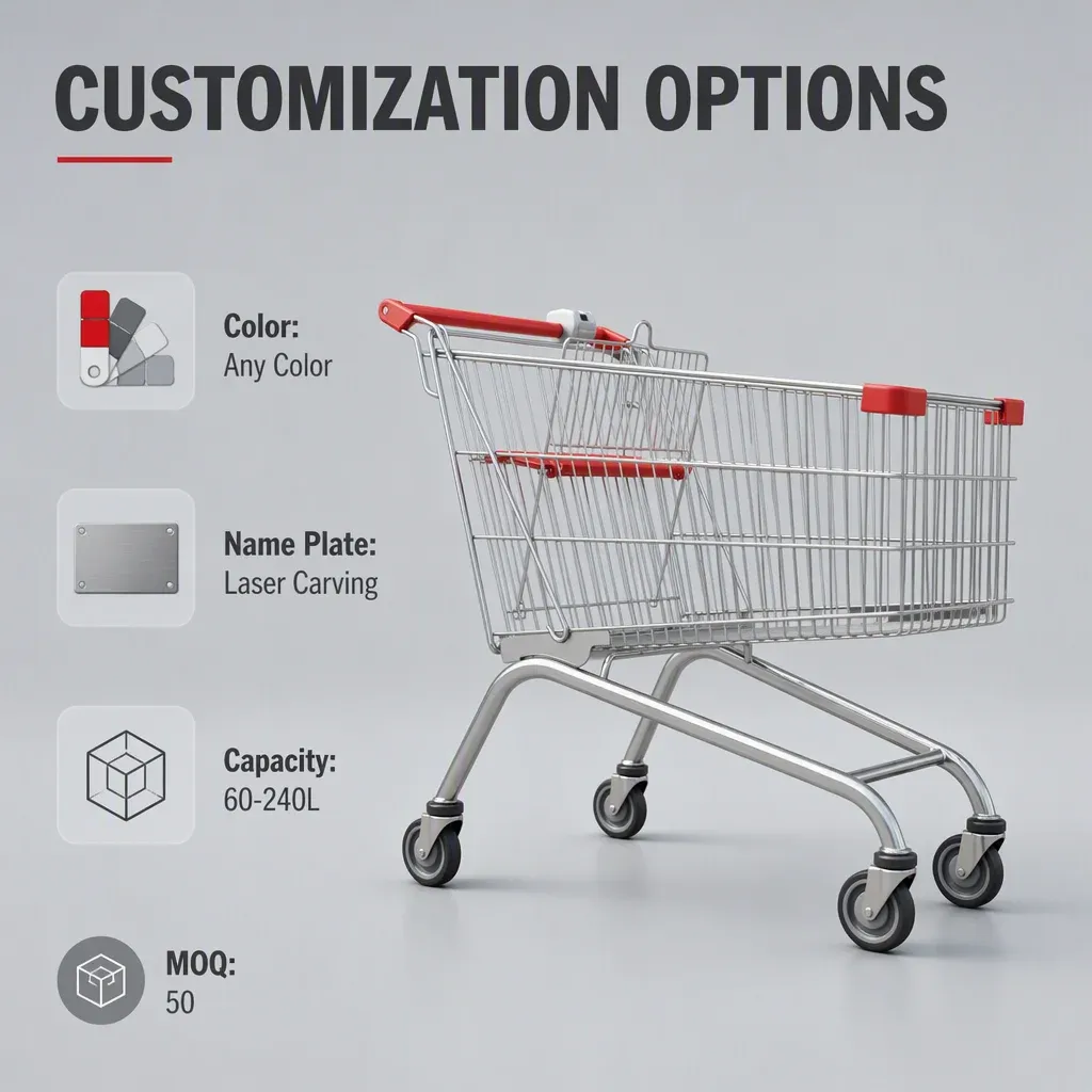 European Folding Style 190L Supermarket Metal Shopping Trolley detail 7
