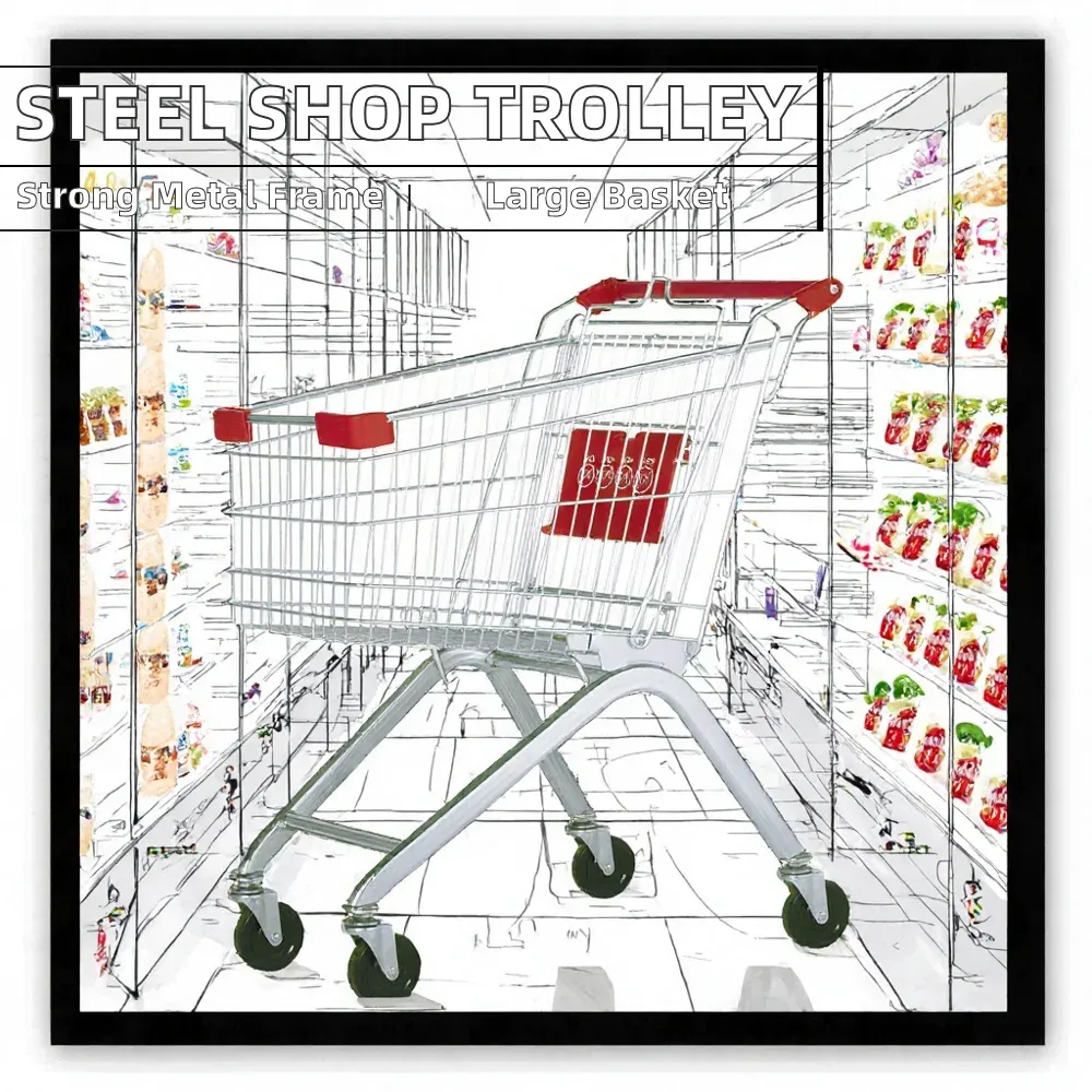 Metal Mesh Foldable Shopping Trolley Zinc Plated Platform photo 5