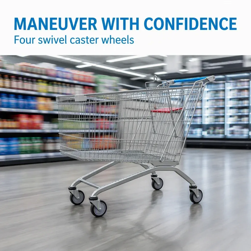 240L Mesh Folding Steel European Style Supermarket Shopping Trolley detail 2