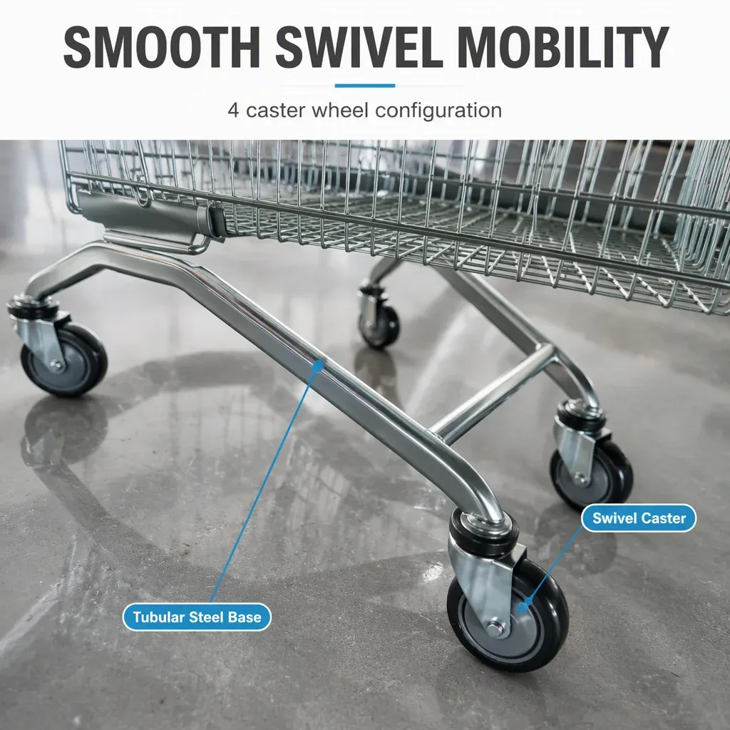 240L Mesh Folding Steel European Style Supermarket Shopping Trolley detail 4