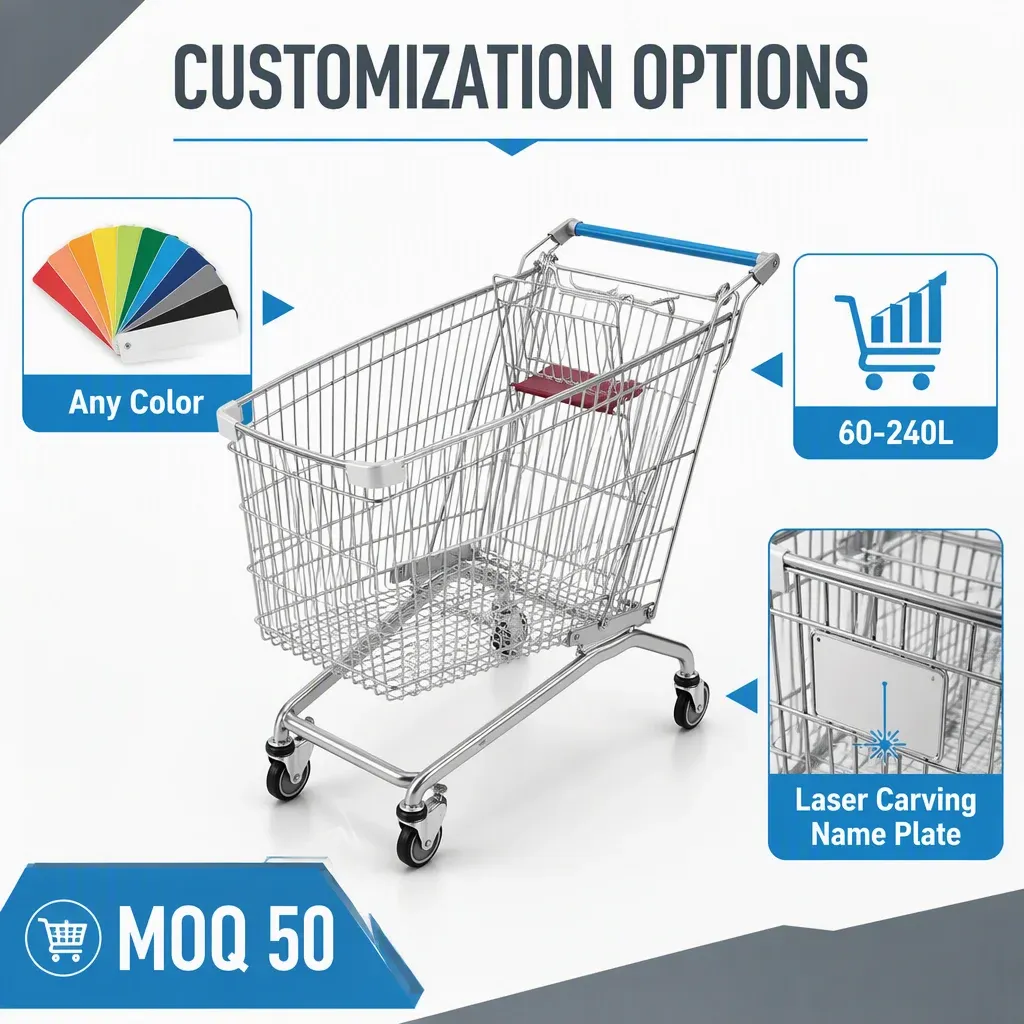 240L Mesh Folding Steel European Style Supermarket Shopping Trolley detail 7