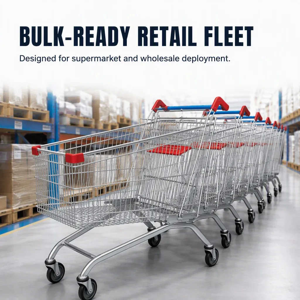 270L Mesh Folding 5 in PU Wheels Supermarket Shopping Trolley detail 2