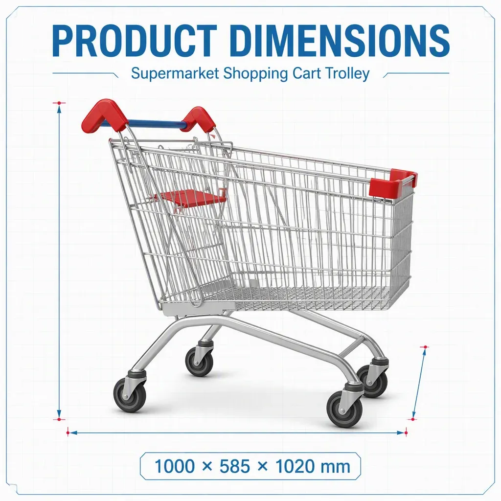 270L Mesh Folding 5 in PU Wheels Supermarket Shopping Trolley detail 5