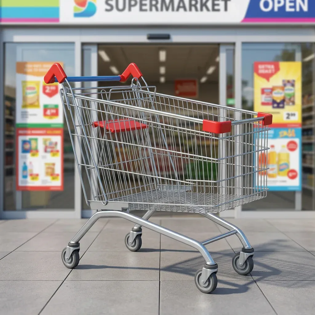 270L Mesh Folding 5 in PU Wheels Supermarket Shopping Trolley