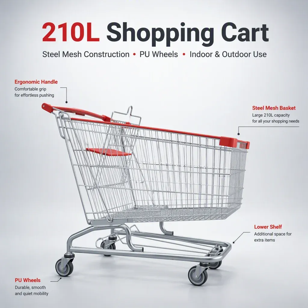 210L German Style Mesh Folding Shopping Trolley detail 3