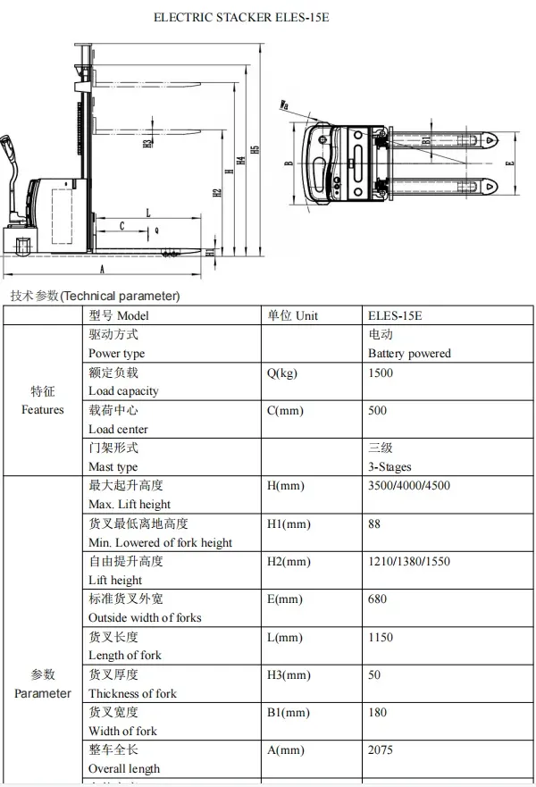 24V Walkie Electric Pallet Stacker 2Ton 1.5 Ton detail 2