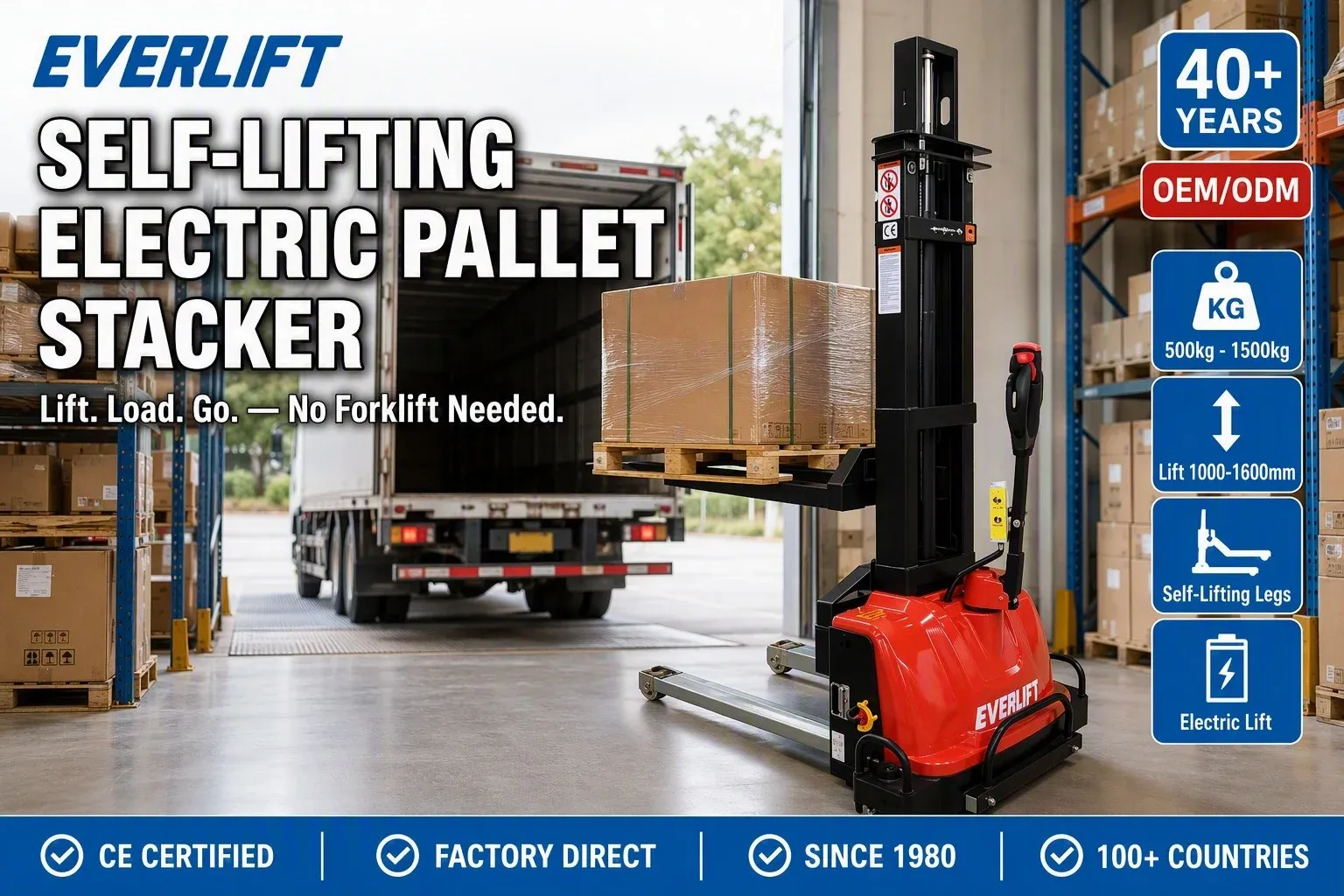 All-Electric Self-Lifting Stacker Forklift with 1 Ton photo 6