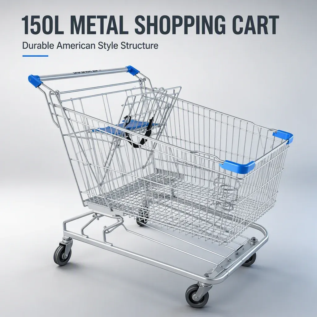 American Style 150L Metal Supermarket Grocery Store Shopping Trolley detail 3