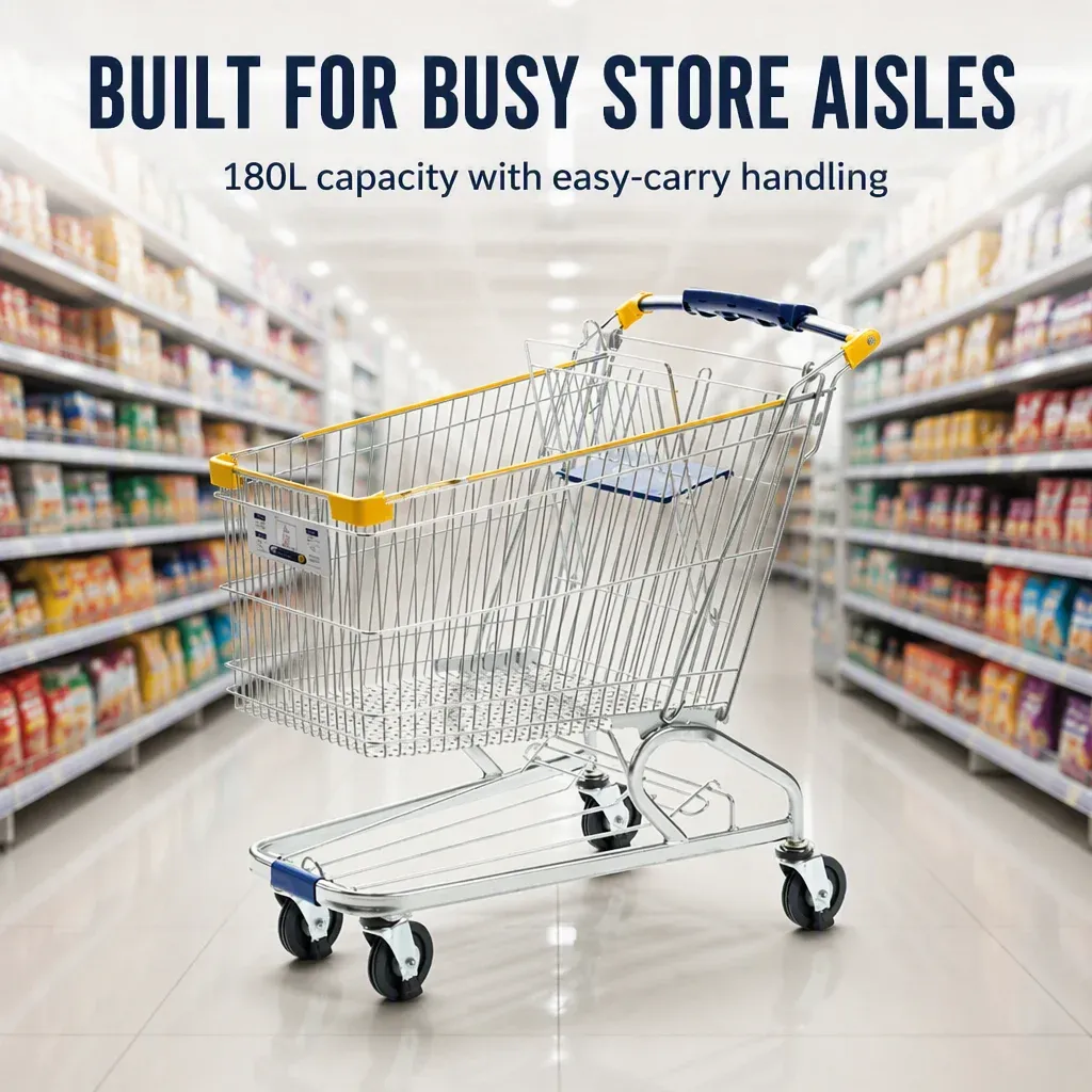 180L Heavy Duty Metal American-Style Shopping Trolley detail 1