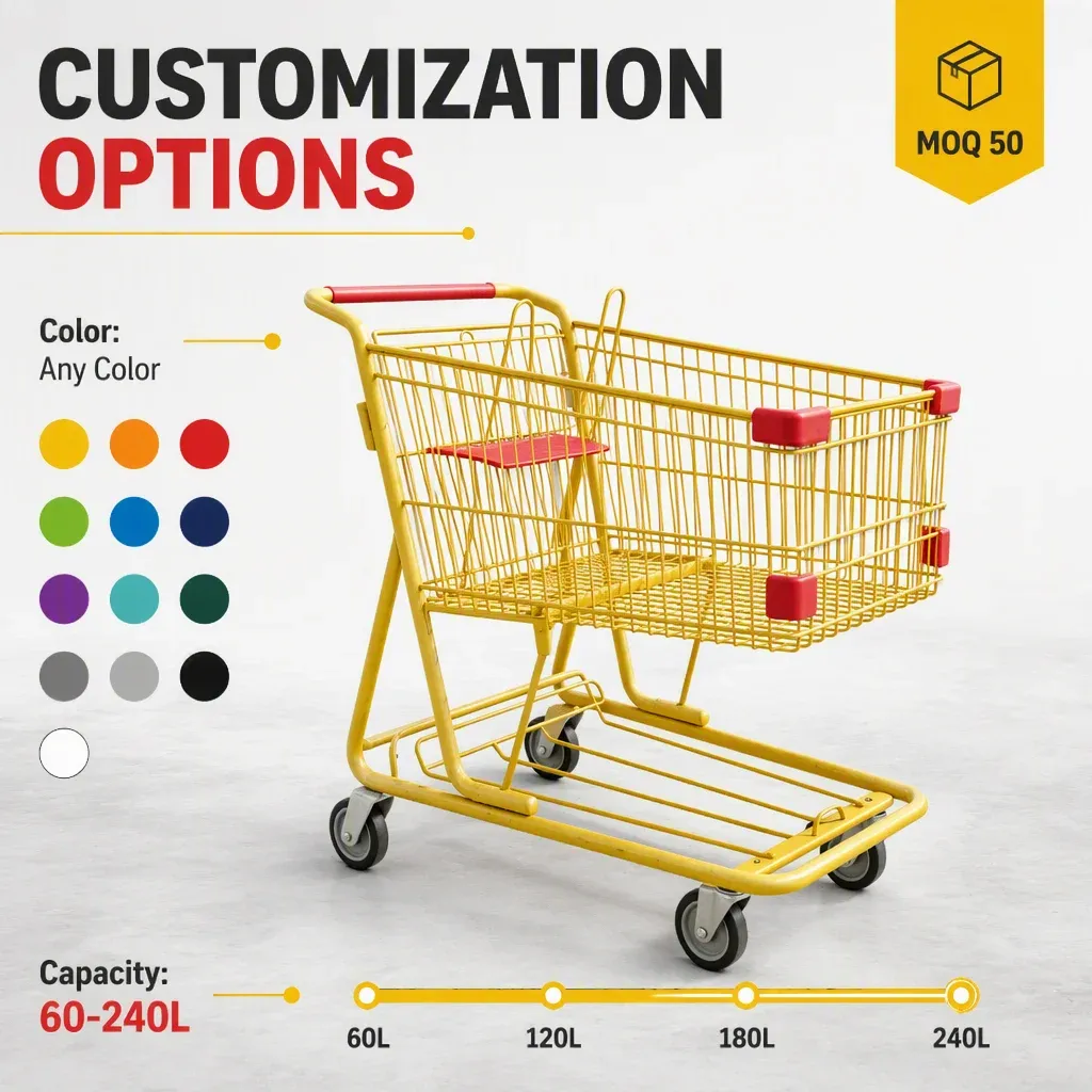 Commercial Metal Supermarket Heavy Duty American Style Shopping Trolley detail 8