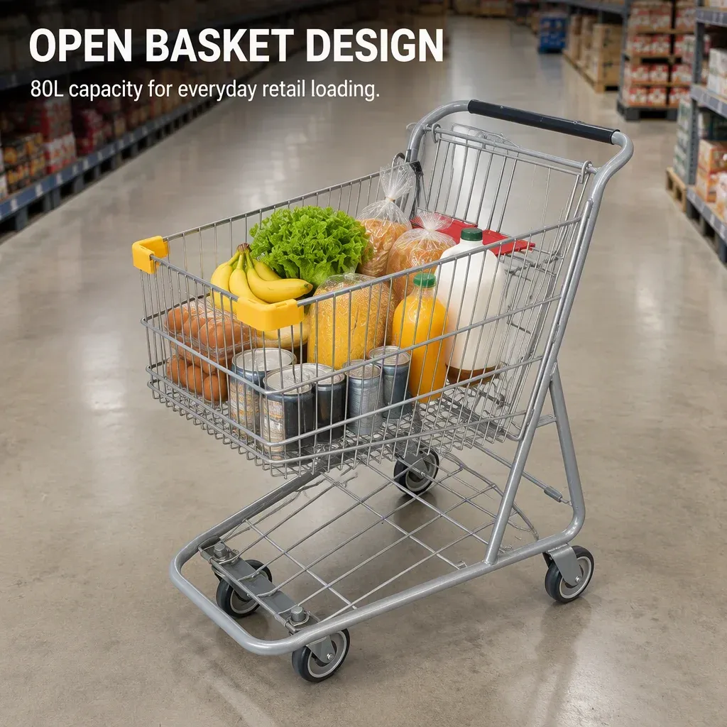 80L American Style Convenience Store Metal Supermarket Shopping Trolley detail 2