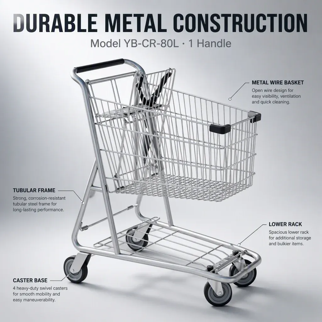 80L American Style Convenience Store Metal Supermarket Shopping Trolley detail 4