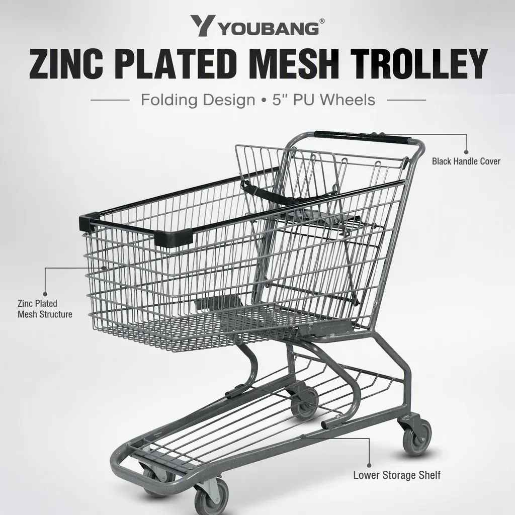 American Style Mesh Folding Metal 5 Shopping Trolley detail 1