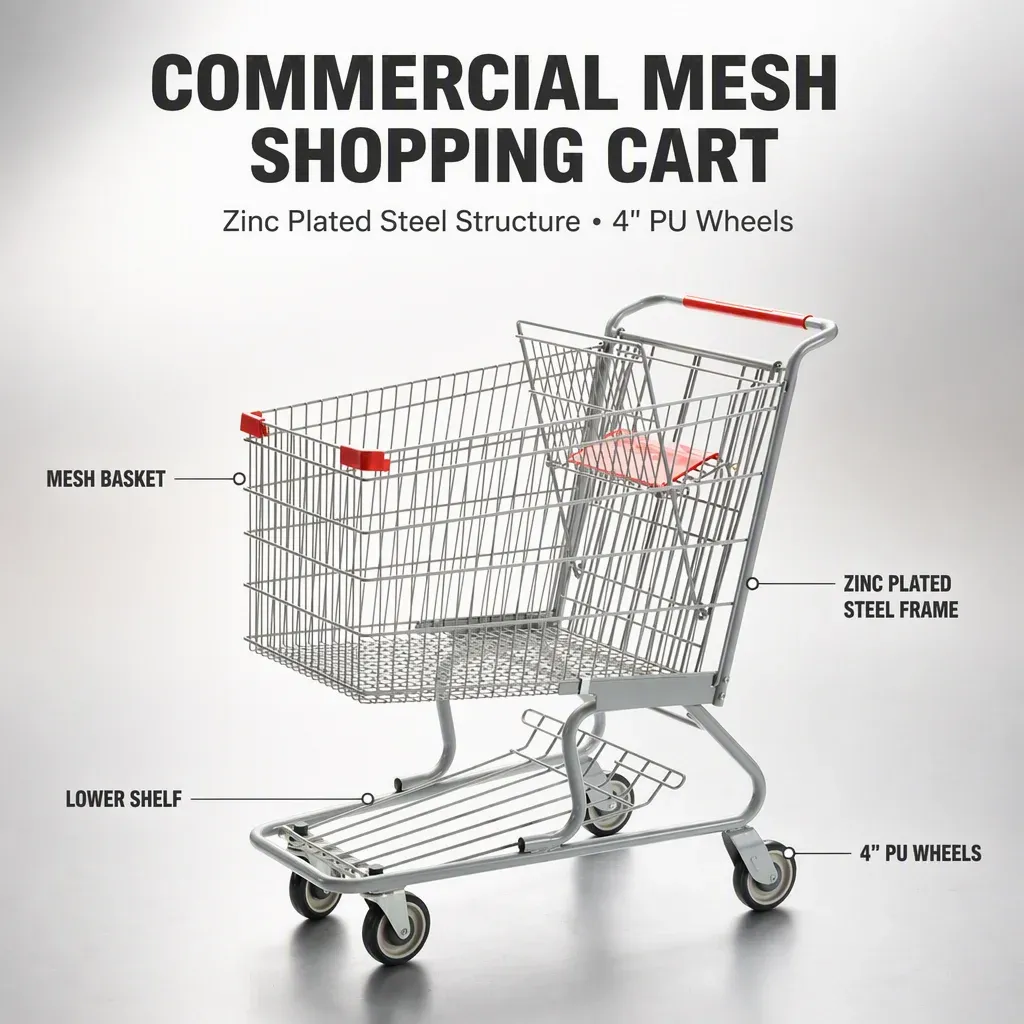American Style Mesh Supermarket Shopping Trolley detail 2