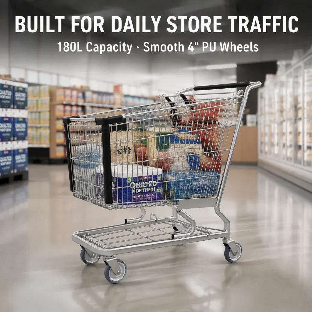 180L American Classic Mesh Steel Shopping Trolley detail 1