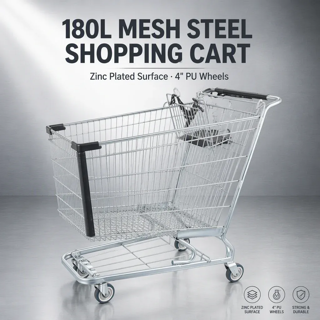 180L American Classic Mesh Steel Shopping Trolley detail 2