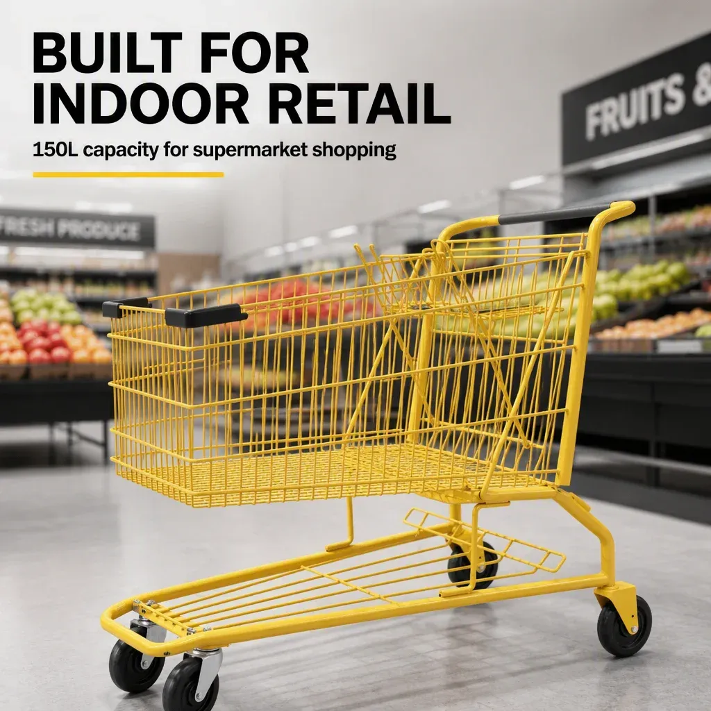 150L American Style Steel Mesh Shopping Trolley with 4 detail 1