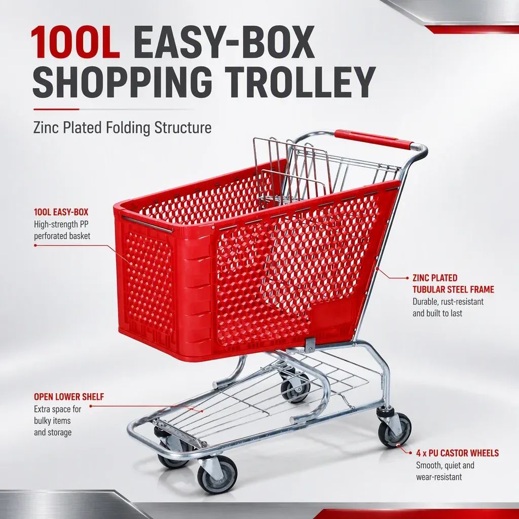 100L Light Duty Convenience Store Shopping Mall Plastics Shopping Trolley detail 2