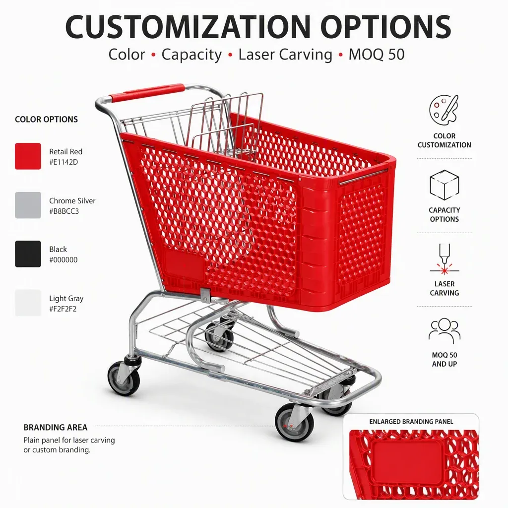 Red Waterproof Mesh Plastic Trolley Supermarket 180L detail 6