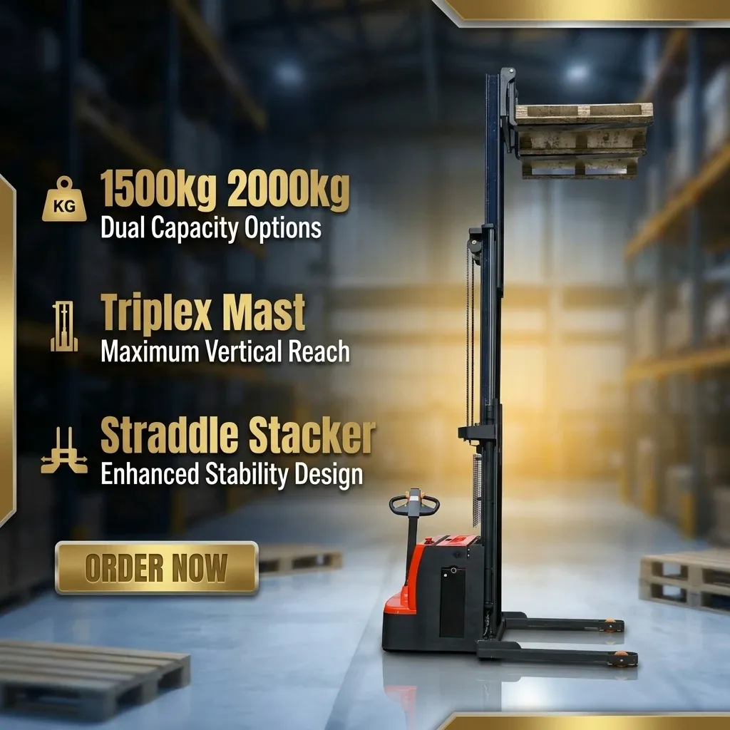 1500 to 2000 kg Full Electric Straddle Stacker 3000mm