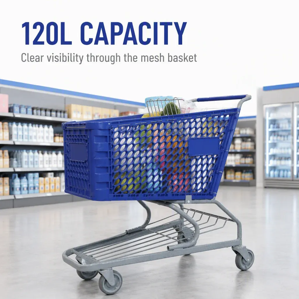 120L Mesh PP Supermarket Shopping Trolley detail 1