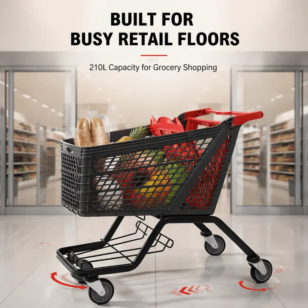 210L Mesh Steel Plastic Shopping Trolley with 4 detail 1