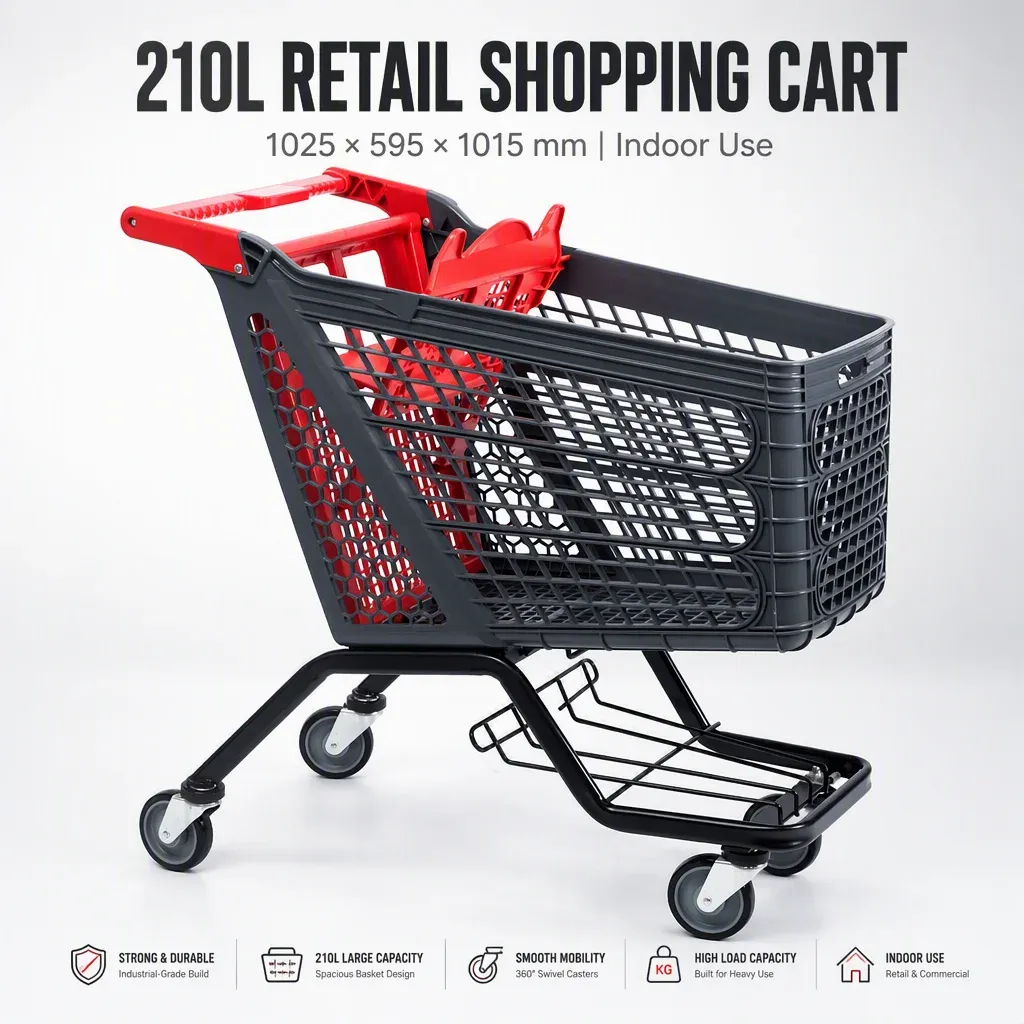 210L Mesh Steel Plastic Shopping Trolley with 4 detail 2