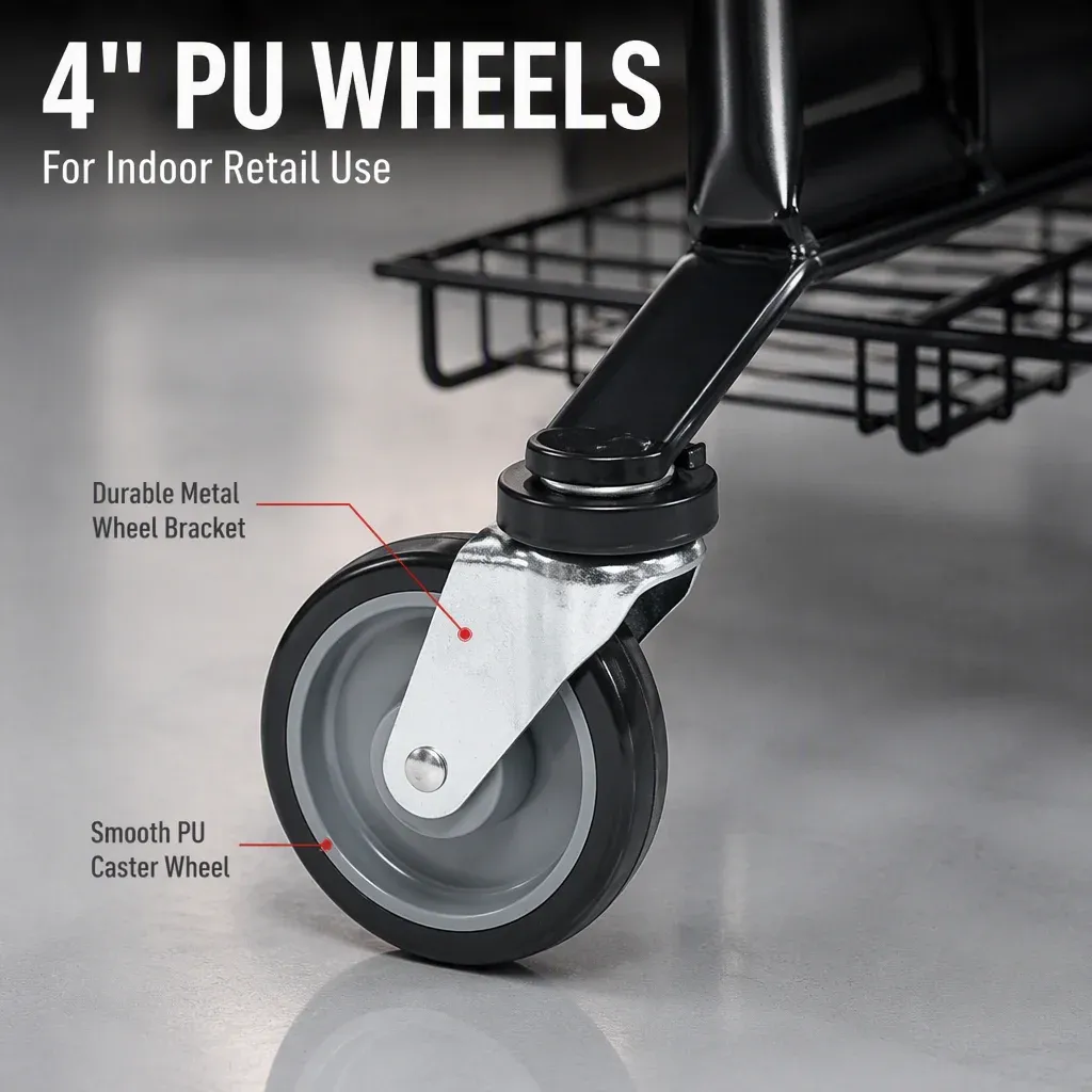 210L Mesh Steel Plastic Shopping Trolley with 4 detail 3
