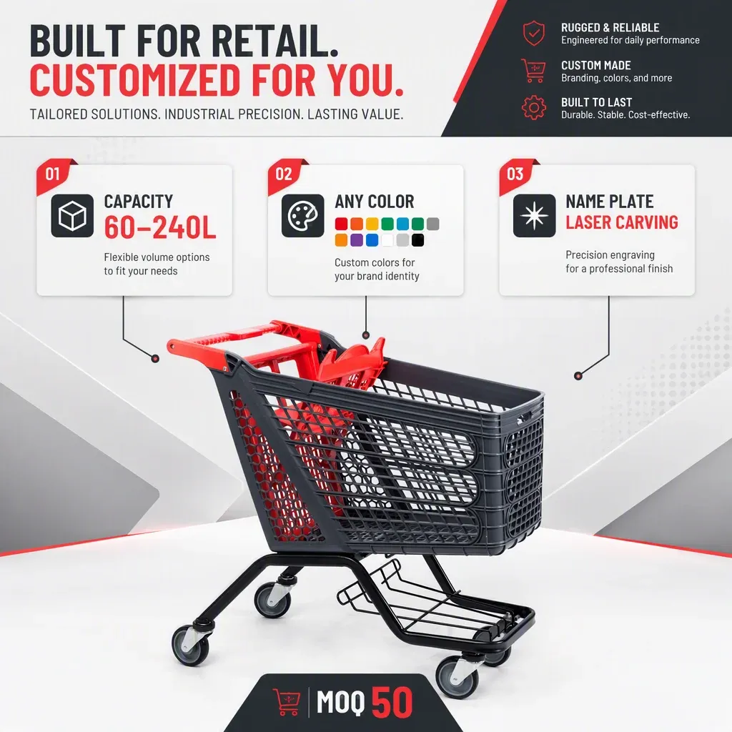 210L Mesh Steel Plastic Shopping Trolley with 4 detail 5