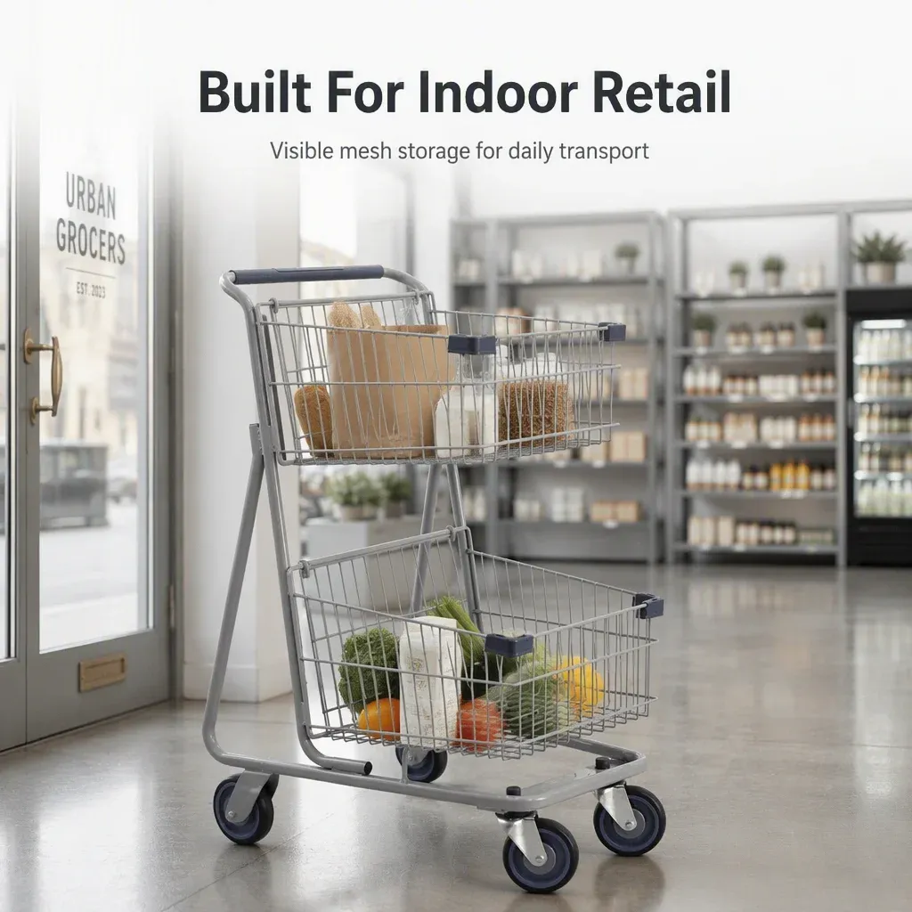 Steel Mesh Unfolding Shopping Trolley with 4 detail 1